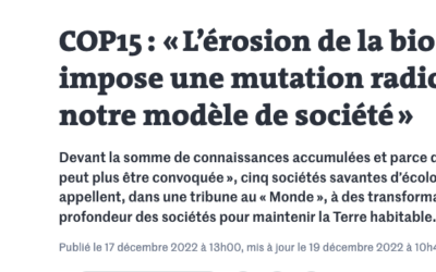 Tribune SFE2 publiée dans Le Monde : « COP15 : Érosion de la Biodiversité… »