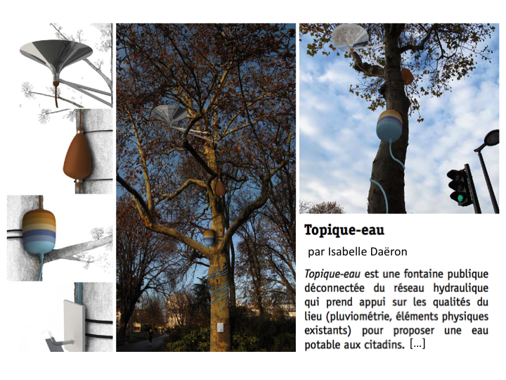 Figure 2 : Prototype du projet Topique-Eau d’Isabelle Daëron, installé au parc Montsouris  Paris.   Pour en savoir plus sur ce projet:  http://www.isabelledaeron.com/files/descriptif-topiques-fr.pdf 